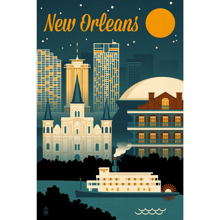 New Orleans, Louisiana, Retro Skyline, Lantern Press Artwork Canvas Lantern Press 