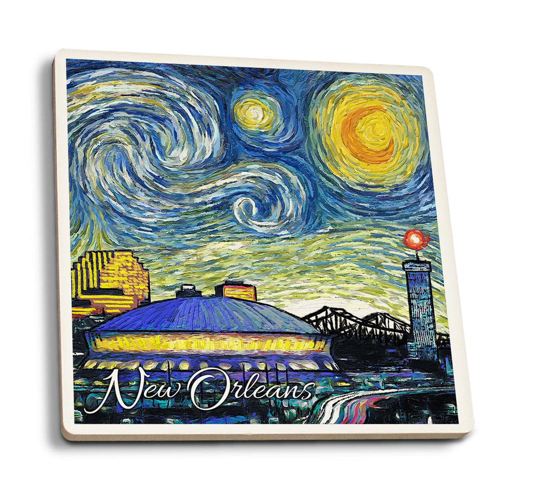 New Orleans, Louisiana, Starry Night City Series, Lantern Press Artwork, Coaster Set Coasters Lantern Press 
