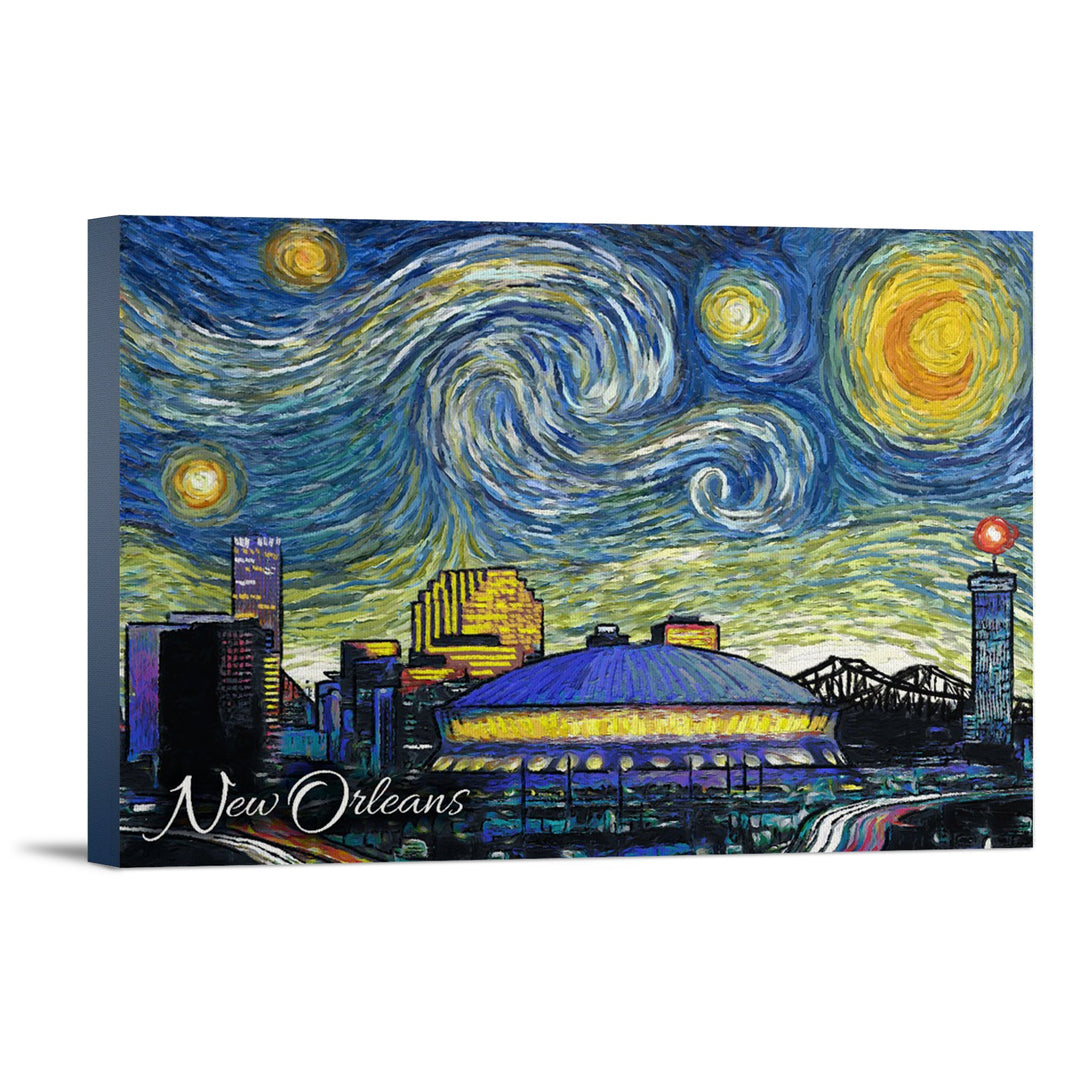 New Orleans, Louisiana, Starry Night City Series, Lantern Press Artwork, Stretched Canvas Canvas Lantern Press 12x18 Stretched Canvas 