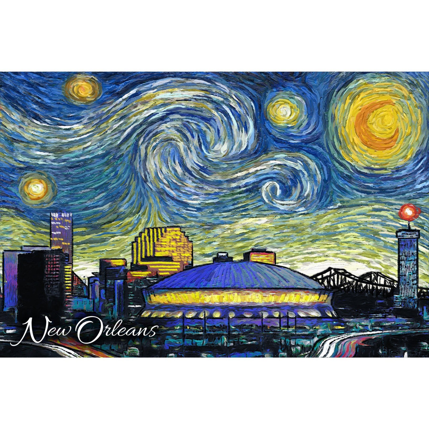 New Orleans, Louisiana, Starry Night City Series, Lantern Press Artwork,  Stretched Canvas