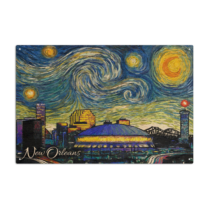 New Orleans, Louisiana, Starry Night City Series, Lantern Press Artwork, Wood Signs and Postcards Wood Lantern Press 10 x 15 Wood Sign 