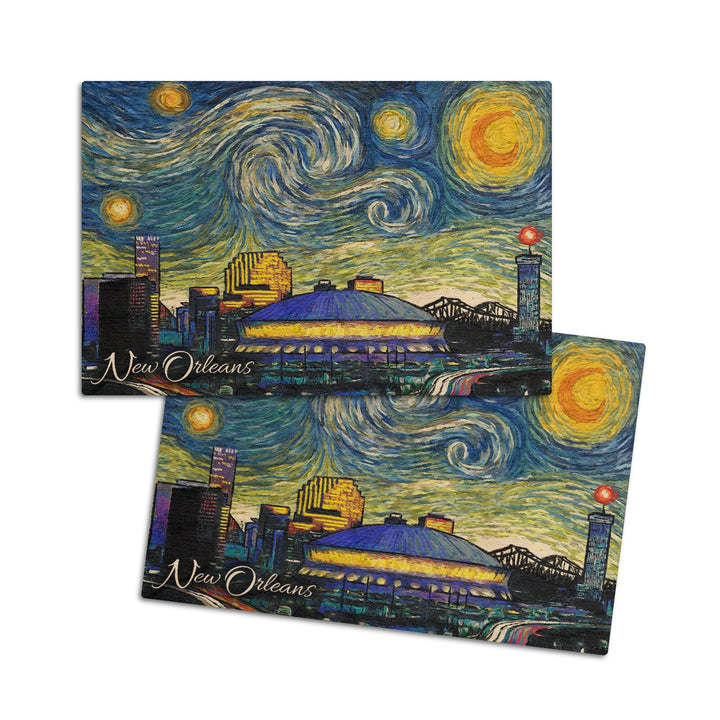 New Orleans, Louisiana, Starry Night City Series, Lantern Press Artwork, Wood Signs and Postcards Wood Lantern Press 4x6 Wood Postcard Set 