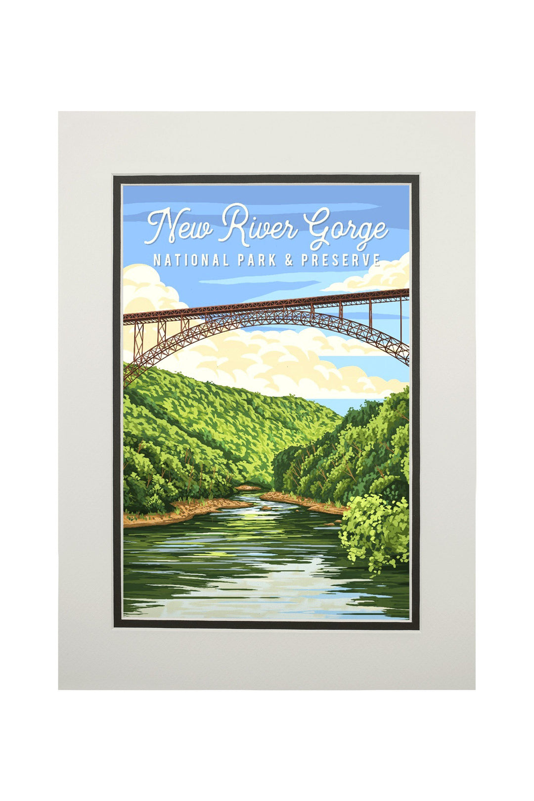 New River Gorge National Park, West Virginia, Painterly, Lantern Press Artwork, Art Prints and Metal Signs Art Lantern Press 11 x 14 Matted Art Print 