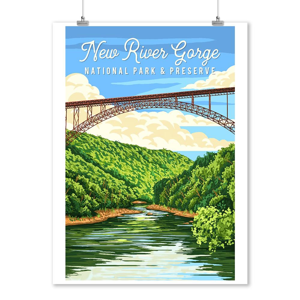 New River Gorge National Park, West Virginia, Painterly, Lantern Press Artwork, Art Prints and Metal Signs Art Lantern Press 12 x 18 Art Print 