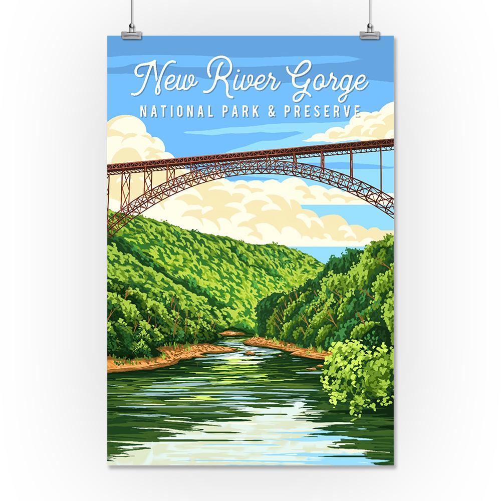 New River Gorge National Park, West Virginia, Painterly, Lantern Press Artwork, Art Prints and Metal Signs Art Lantern Press 24 x 36 Giclee Print 