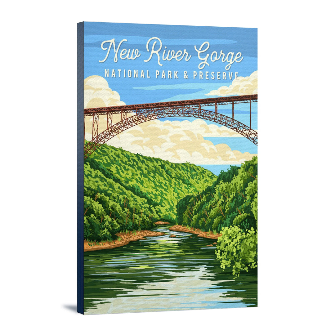 New River Gorge National Park, West Virginia, Painterly, Lantern Press Artwork, Stretched Canvas Canvas Lantern Press 12x18 Stretched Canvas 