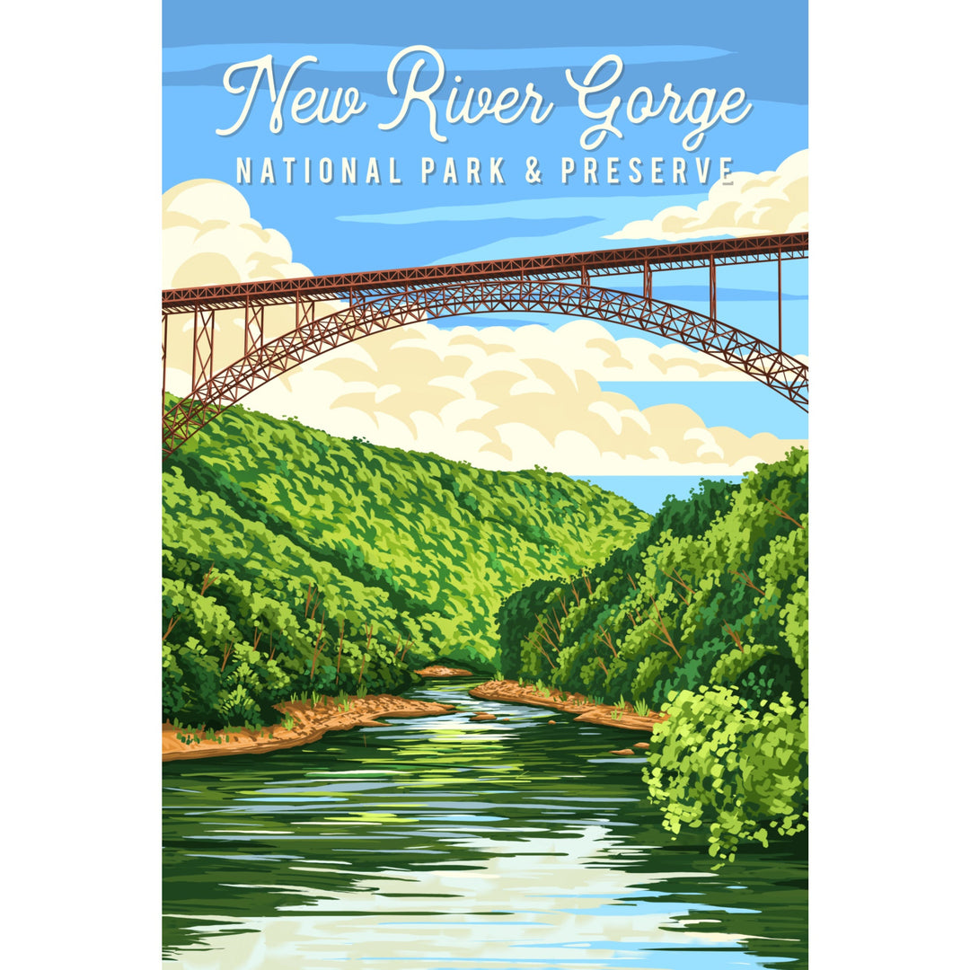 New River Gorge National Park, West Virginia, Painterly, Lantern Press Artwork, Stretched Canvas Canvas Lantern Press 