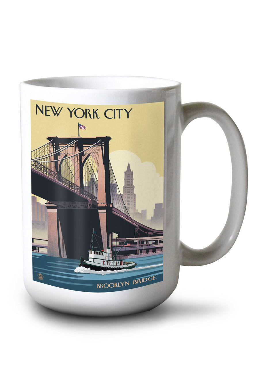New York, Brooklyn Bridge, Lantern Press Artwork, Ceramic Mug Mugs Lantern Press 