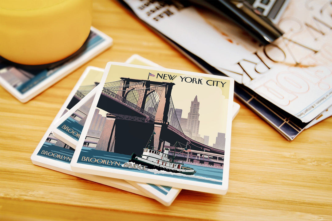 New York, Brooklyn Bridge, Lantern Press Artwork, Coaster Set Coasters Lantern Press 