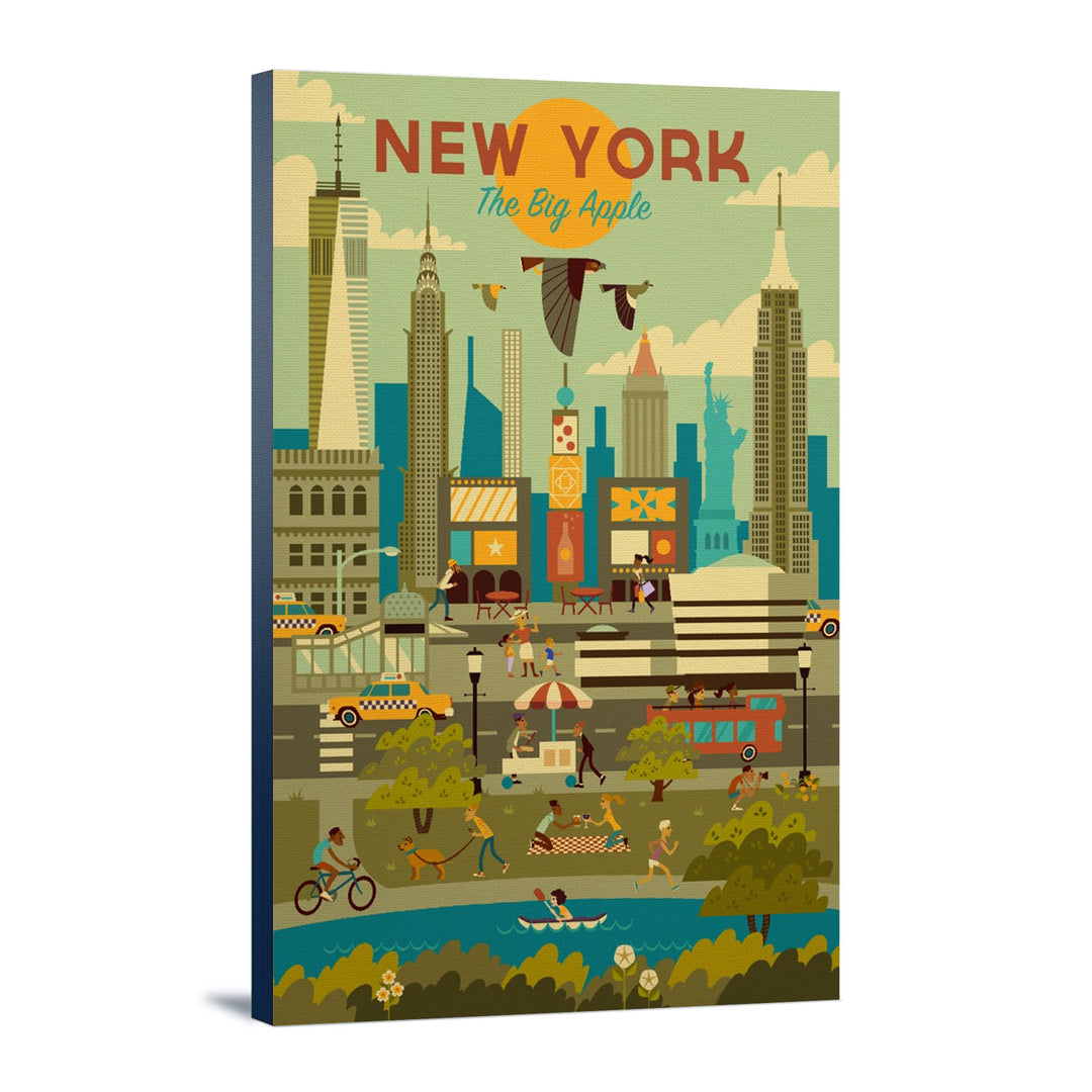 New York City, Geometric City Series, Lantern Press Artwork, Stretched Canvas Canvas Lantern Press 12x18 Stretched Canvas 