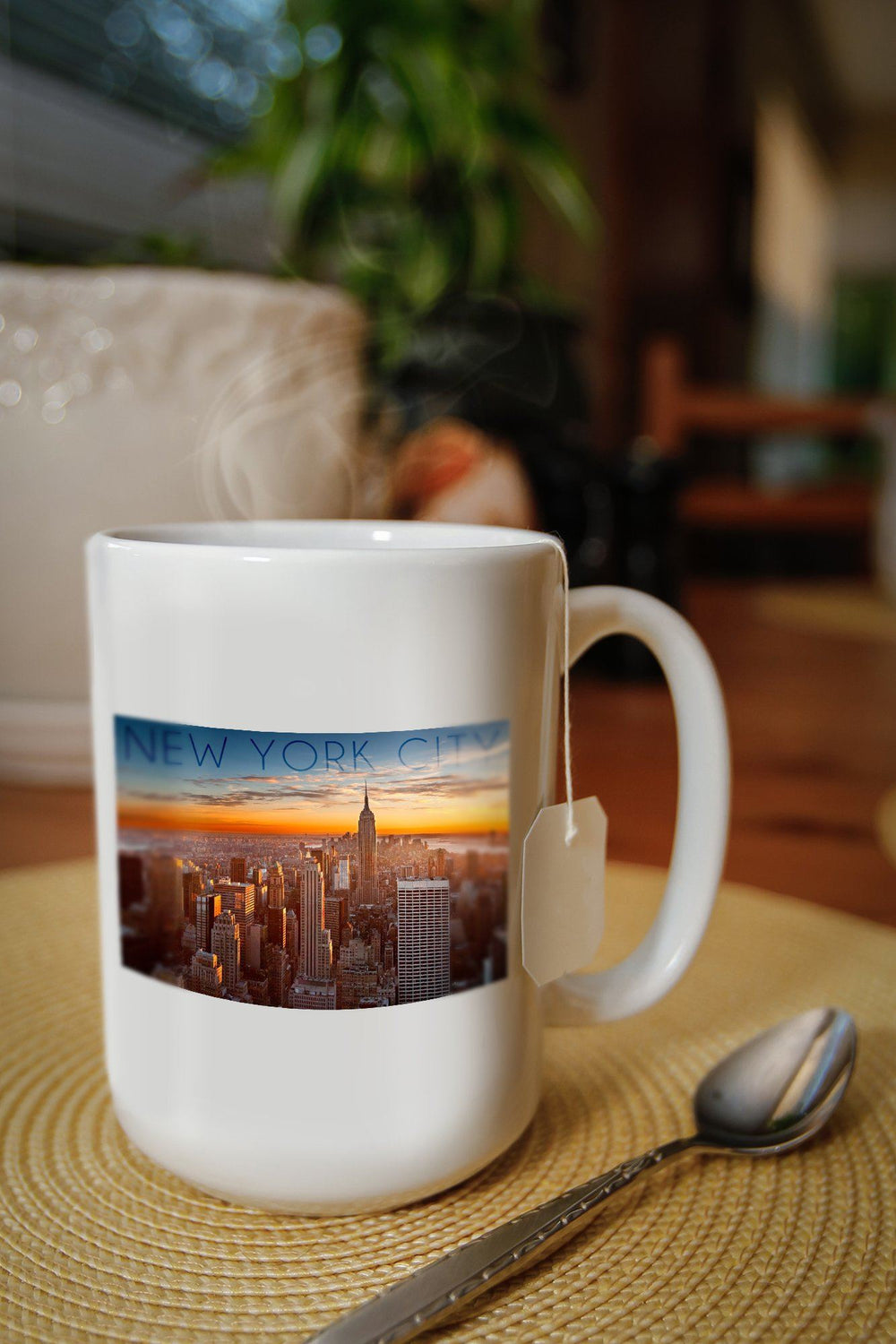 New York City, New York, Aerial Skyline at Sunset, Lantern Press Photography, Ceramic Mug Mugs Lantern Press 