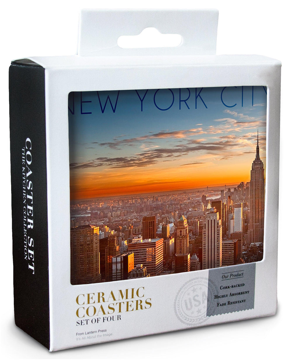 New York City, New York, Aerial Skyline at Sunset, Lantern Press Photography, Coaster Set Coasters Lantern Press 