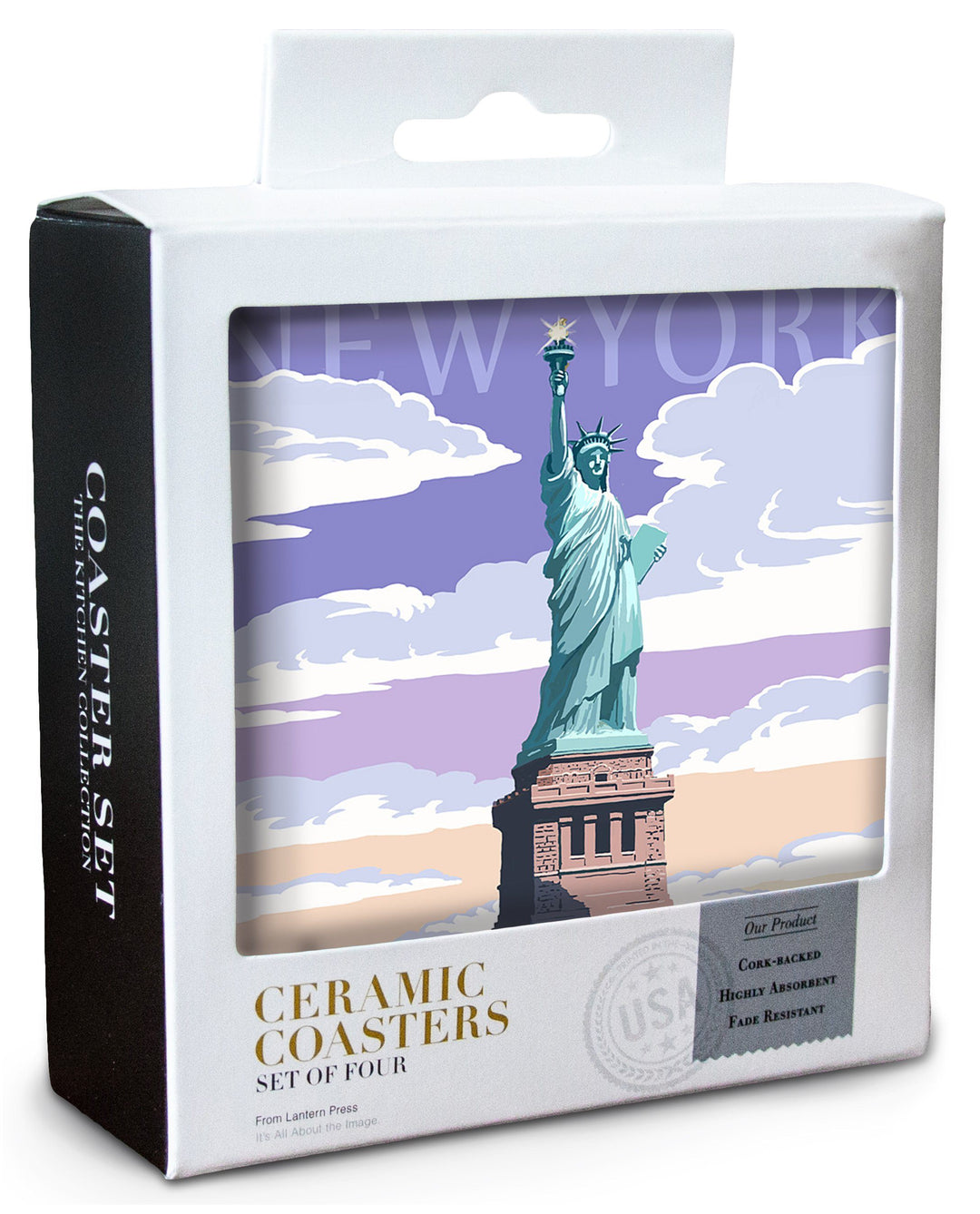 New York City, New York, Statue of Liberty National Monument, Lantern Press Artwork, Coaster Set Coasters Lantern Press 
