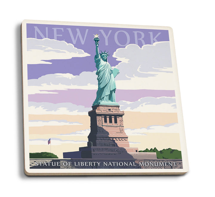 New York City, New York, Statue of Liberty National Monument, Lantern Press Artwork, Coaster Set Coasters Lantern Press 