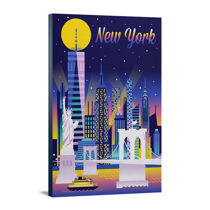 New York City, Retro Skyline Chromatic Series, Lantern Press Artwork, Stretched Canvas Canvas Lantern Press 12x18 Stretched Canvas 