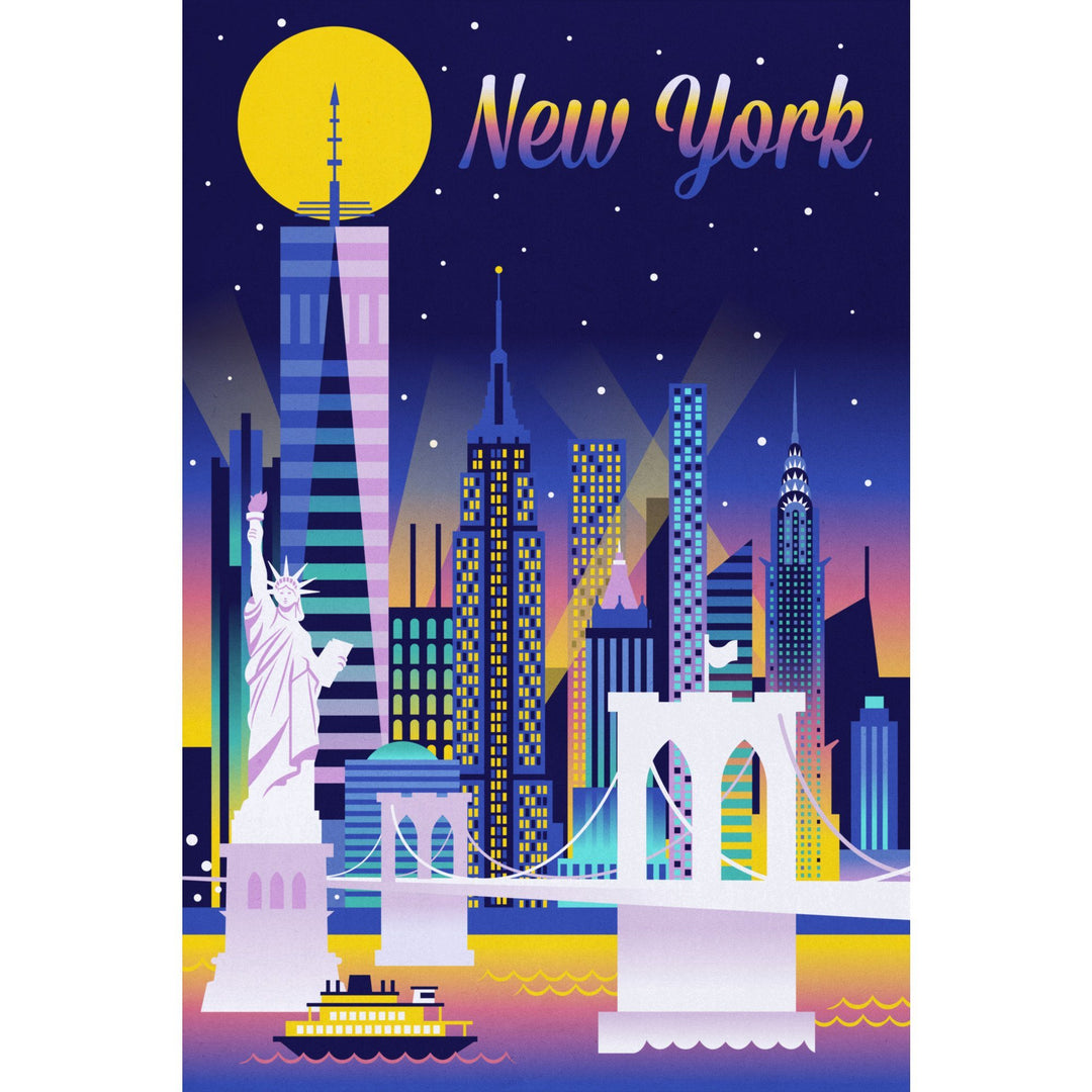 New York City, Retro Skyline Chromatic Series, Lantern Press Artwork, Stretched Canvas Canvas Lantern Press 