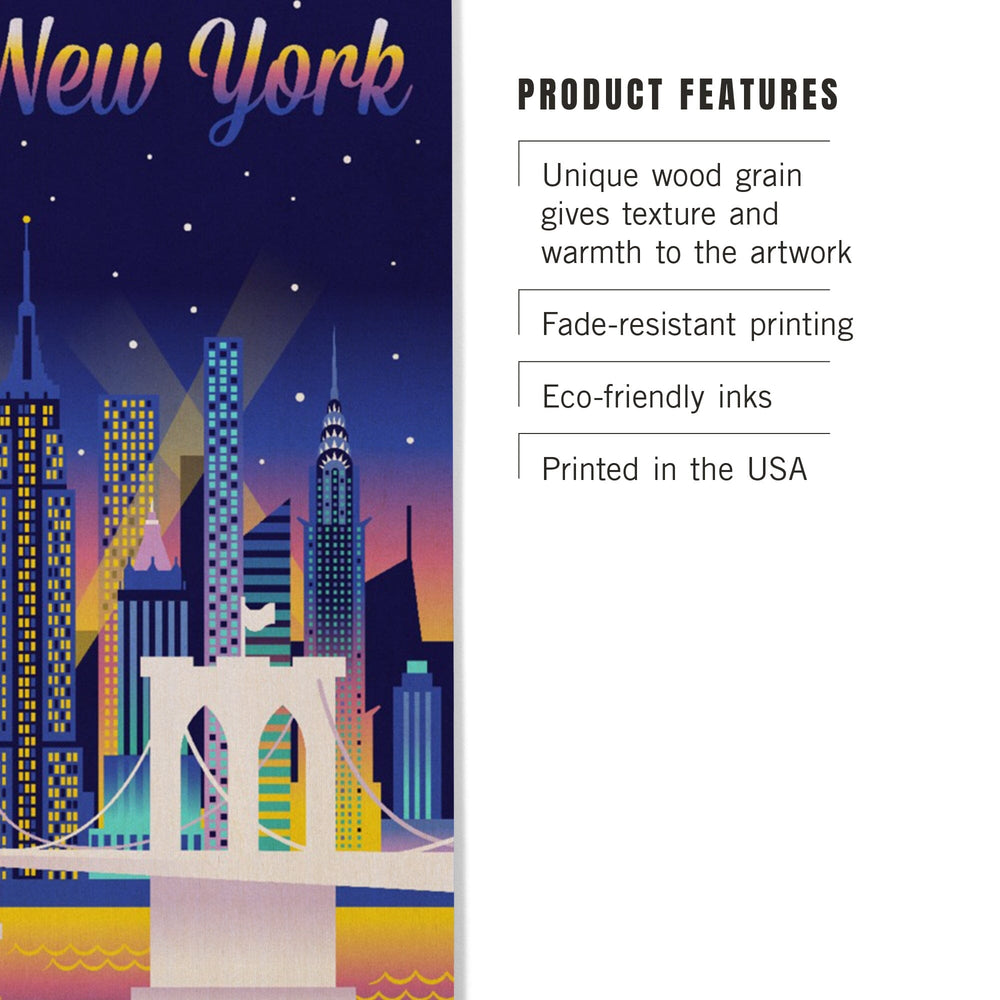 New York City, Retro Skyline Chromatic Series, Lantern Press Artwork, Wood Signs and Postcards Wood Lantern Press 