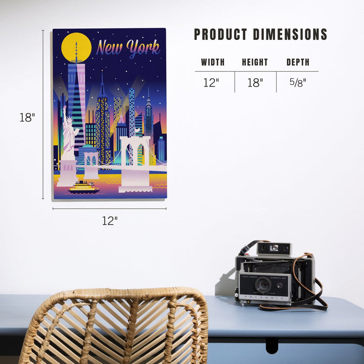 New York City, Retro Skyline Chromatic Series, Lantern Press Artwork, Wood Signs and Postcards Wood Lantern Press 