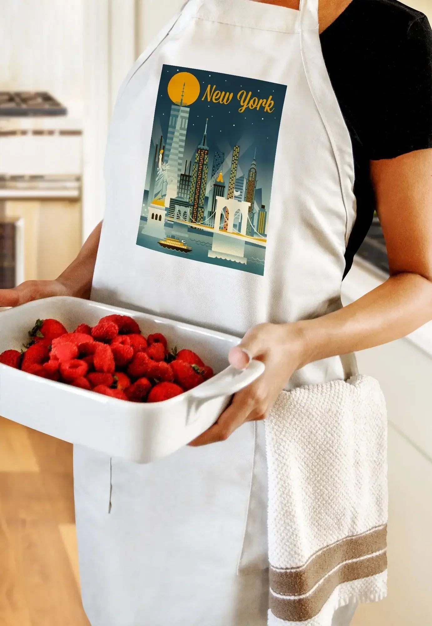 New York City Retro Skyline Kitchen Tea Towel - Thumbnail 4