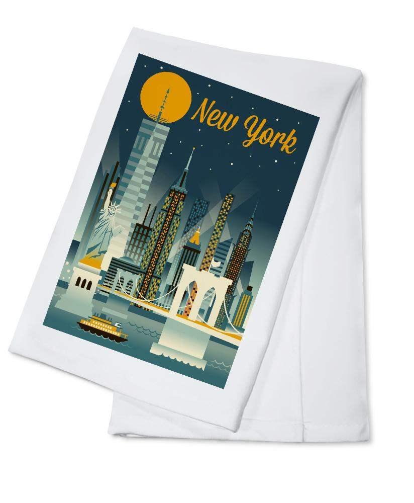 New York City Retro Skyline Kitchen Tea Towel - Thumbnail 3