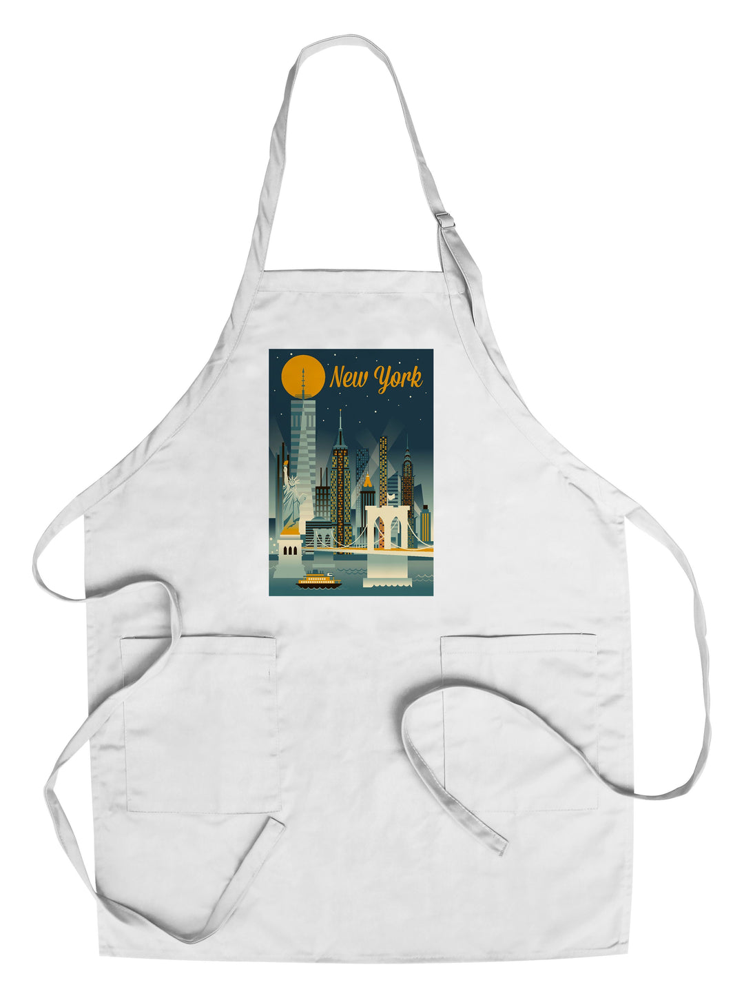 New York City, Retro Skyline Series, Lantern Press Artwork, Towels and Aprons Kitchen Lantern Press Chef's Apron 