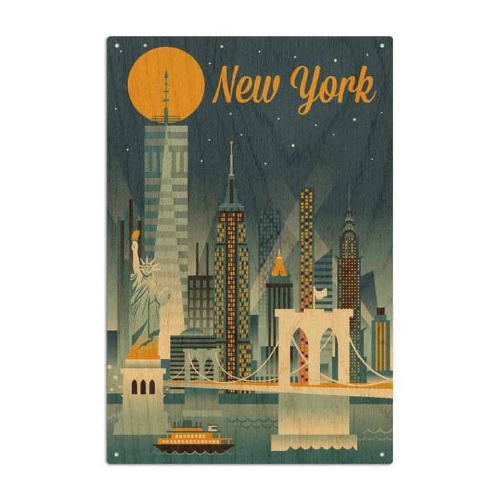 New York City, Retro Skyline Series, Lantern Press Artwork, Wood Signs and Postcards Wood Lantern Press 10 x 15 Wood Sign 