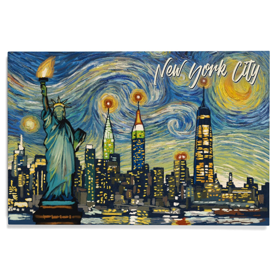New York City, Statue of Liberty, Starry Night City Series, Lantern Press Artwork, Wood Signs and Postcards Wood Lantern Press 