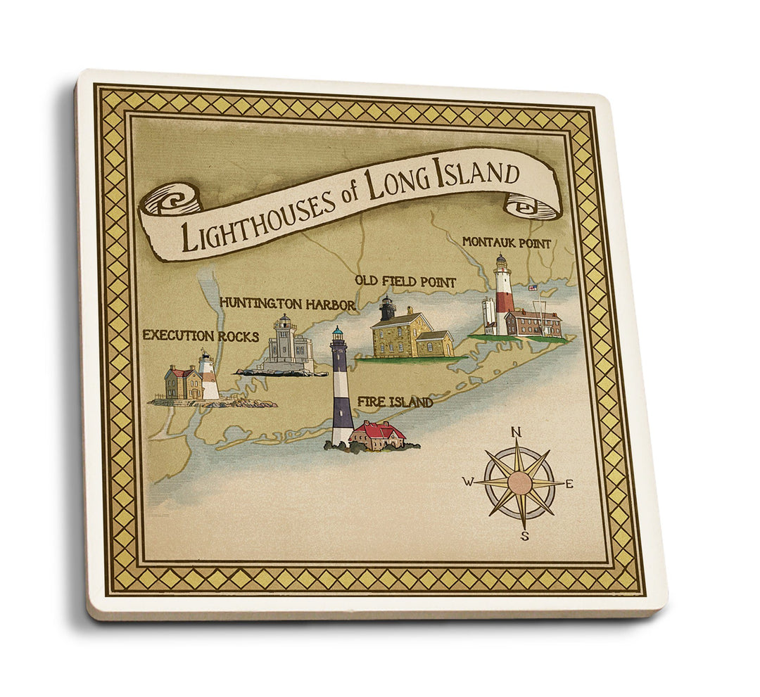 New York, Lighthouses of Long Island, Lantern Press Artwork, Coaster Set Coasters Lantern Press 