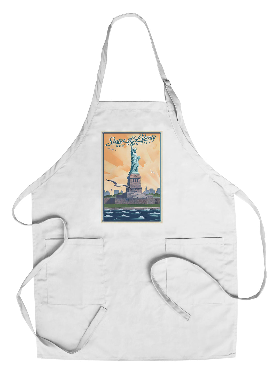 New York, New York, Statue of Liberty, Litho, Lantern Press Artwork, Towels and Aprons Kitchen Lantern Press Chef's Apron 