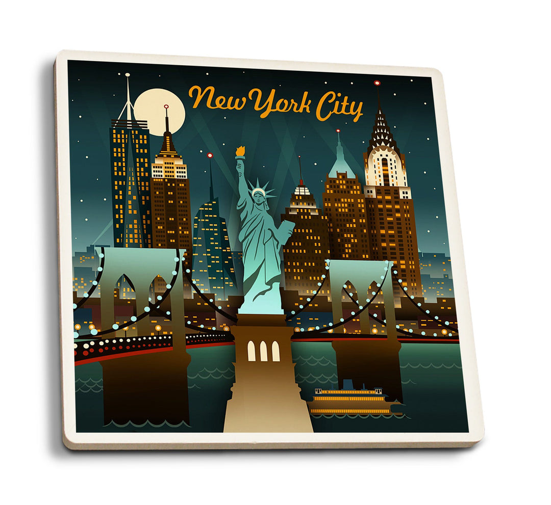 New York, Retro Skyline, Lantern Press Artwork, Coaster Set Coasters Lantern Press 