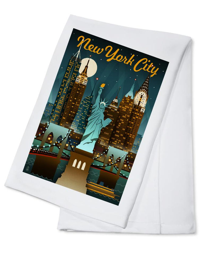 New York, Retro Skyline, Lantern Press Artwork, Towels and Aprons Kitchen Lantern Press Cotton Towel 