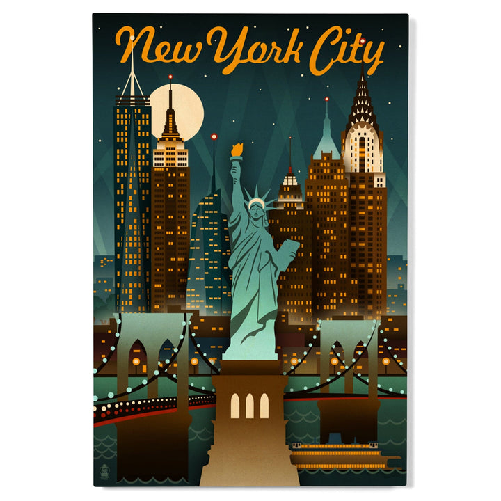 New York, Retro Skyline, Lantern Press Artwork, Wood Signs and Postcards Wood Lantern Press 