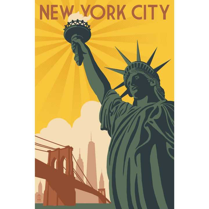 New York, Statue of Liberty & Bridge, Lantern Press Artwork, Ceramic Mug Mugs Lantern Press 