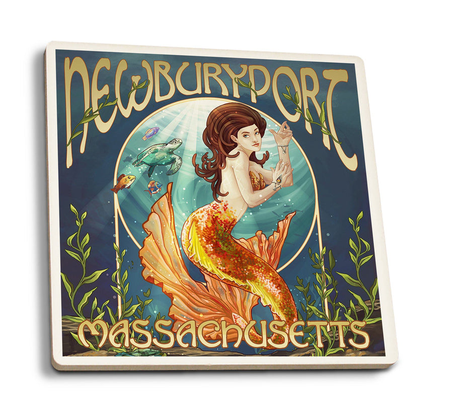 Newburyport, Massachusetts, Mermaid, Lantern Press Artwork, Coaster Set Coasters Lantern Press 