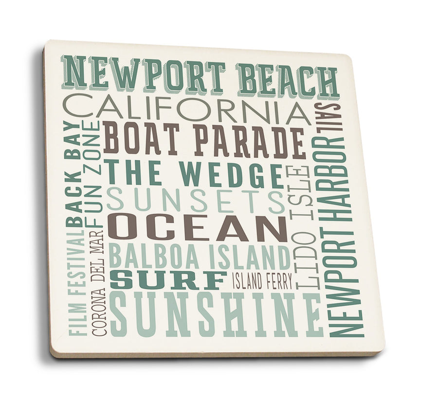 Newport Beach, California, Typography, Lantern Press Artwork, Coaster Set Coasters Lantern Press 