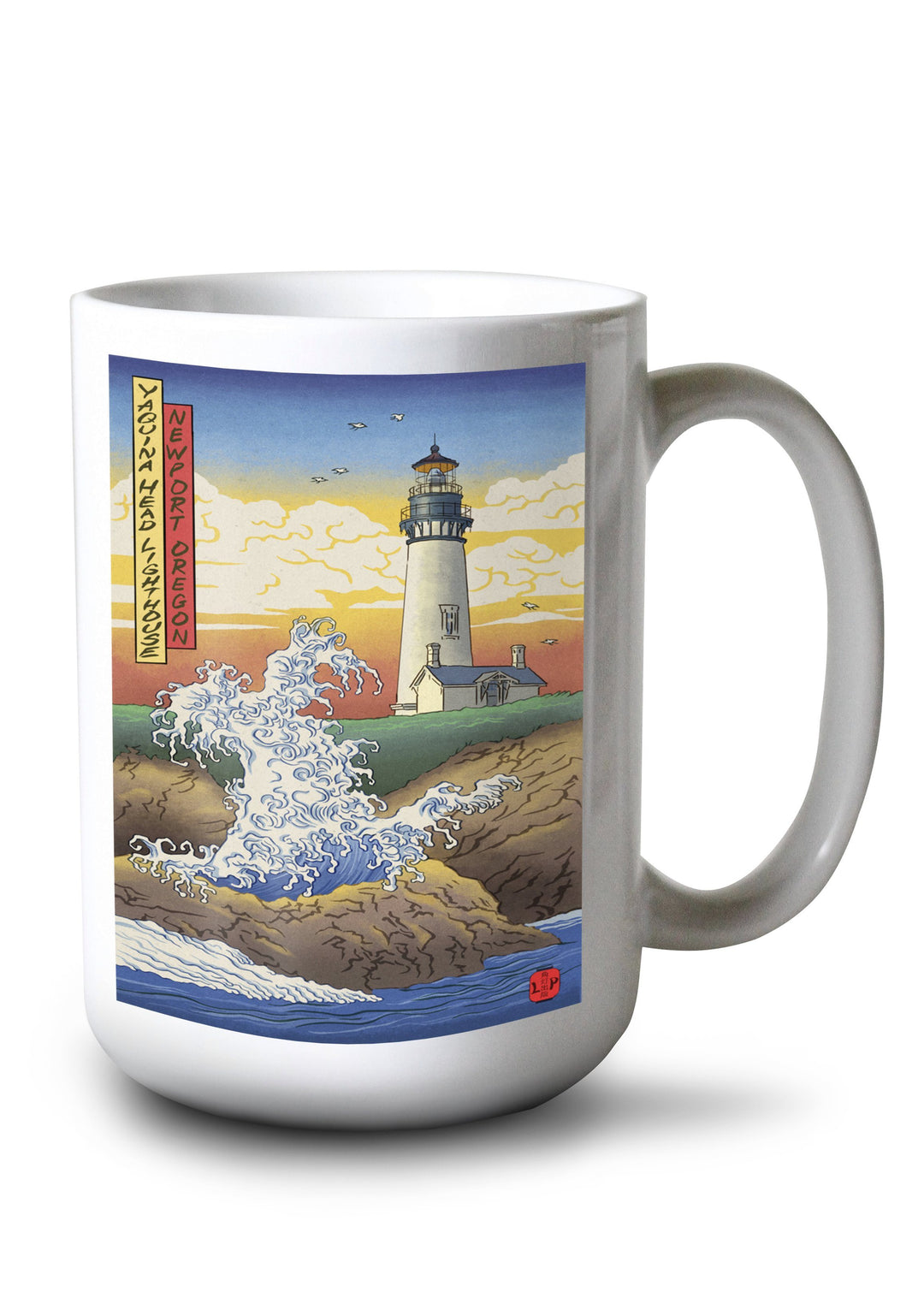 Newport, Oregon, Yaquina Head Lighthouse Woodblock, Lantern Press Poster, Ceramic Mug Mugs Lantern Press 