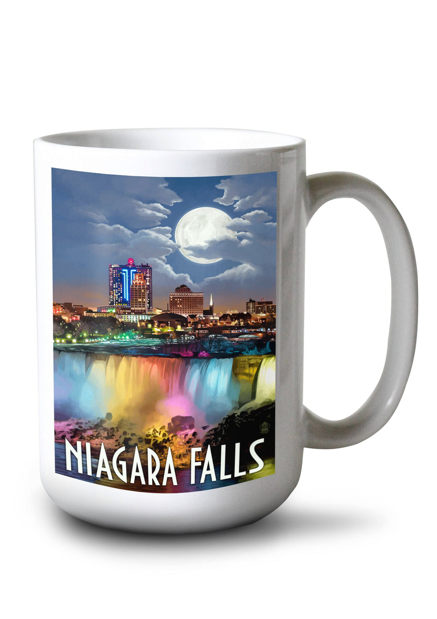 Niagara Falls, New York, American Falls at Night, Lantern Press Artwork, Ceramic Mug Mugs Lantern Press 