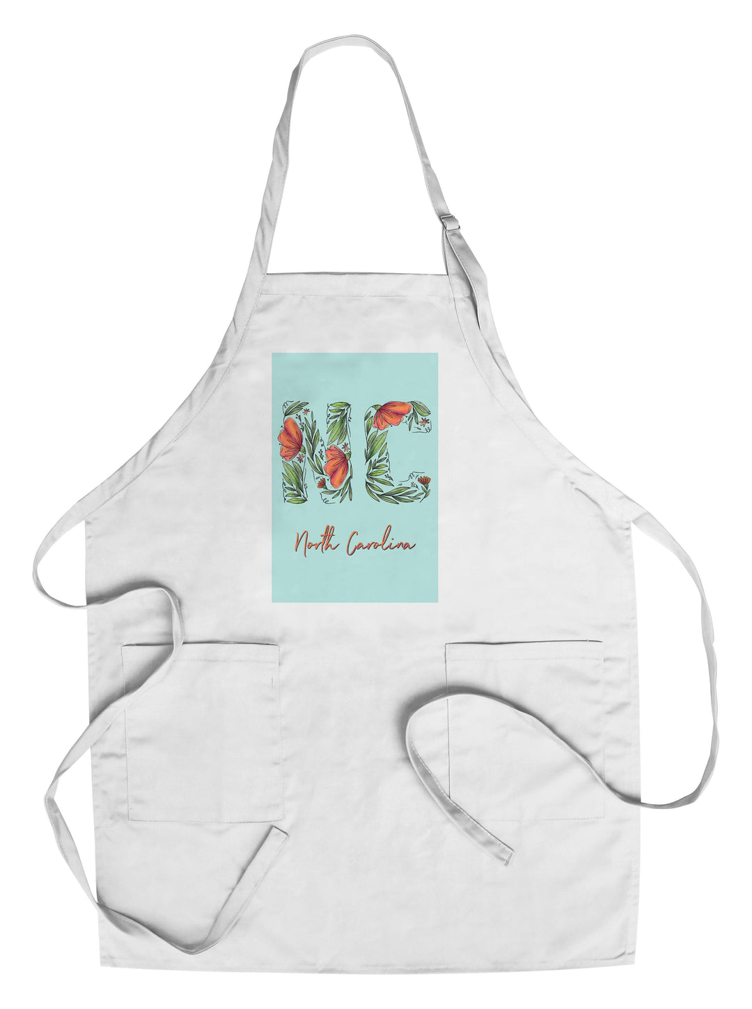 North Carolina, NC, Floral Abbreviation, Lantern Press Artwork, Towels and Aprons Kitchen Lantern Press Chef's Apron 