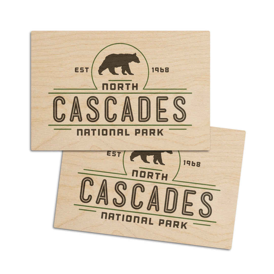 North Cascades National Park, Washington, Bear, Contour, Vector, Lantern Press Artwork, Wood Signs and Postcards Wood Lantern Press 4x6 Wood Postcard Set 