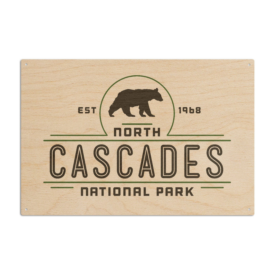 North Cascades National Park, Washington, Bear, Contour, Vector, Lantern Press Artwork, Wood Signs and Postcards Wood Lantern Press 