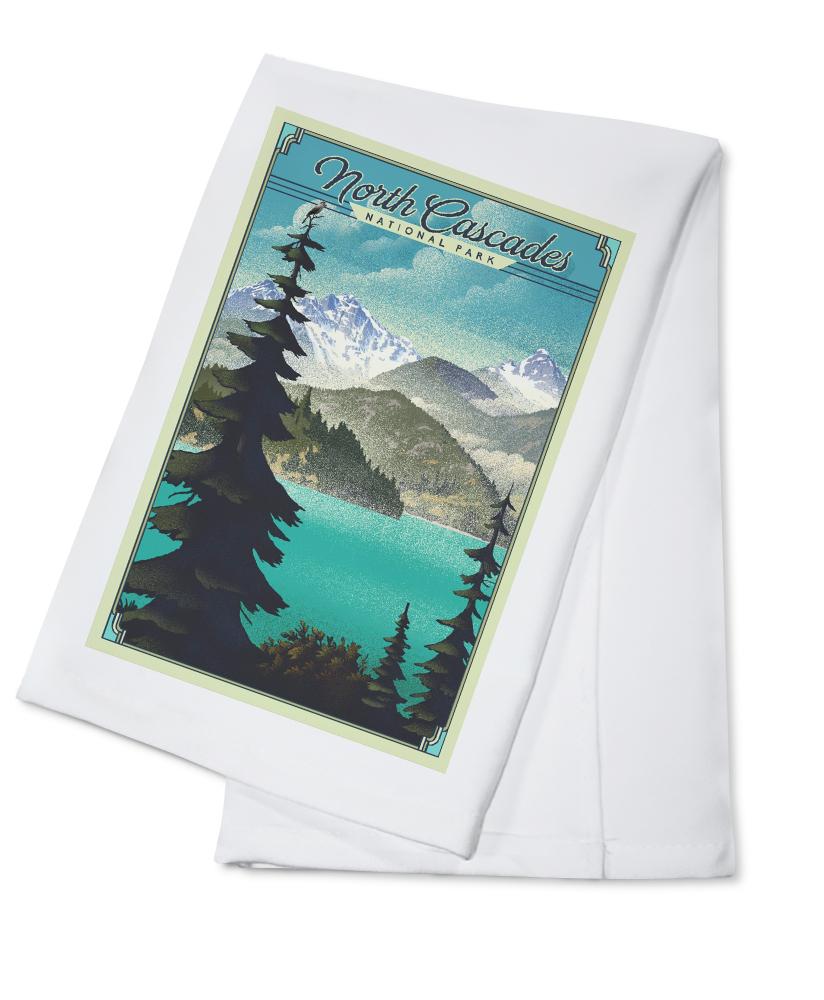 North Cascades National Park, Washington, Lithograph National Park Series, Lantern Press Artwork, Towels and Aprons Kitchen Lantern Press 