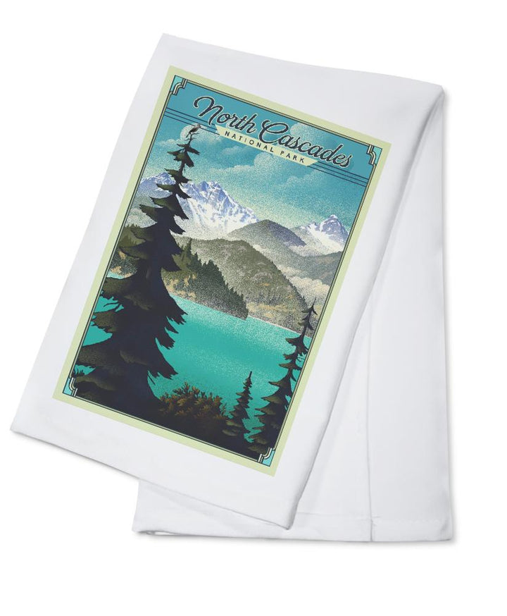 North Cascades National Park, Washington, Lithograph National Park Series, Lantern Press Artwork, Towels and Aprons Kitchen Lantern Press Cotton Towel 