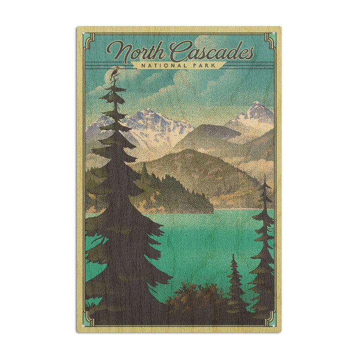 North Cascades National Park, Washington, Lithograph National Park Series, Lantern Press Artwork, Wood Signs and Postcards Wood Lantern Press 6x9 Wood Sign 