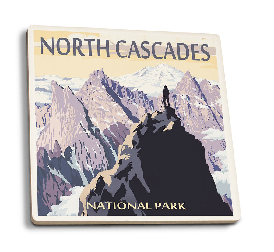 North Cascades National Park, Washington, Mountain Peaks, Lantern Press Artwork, Coaster Set Coasters Lantern Press 