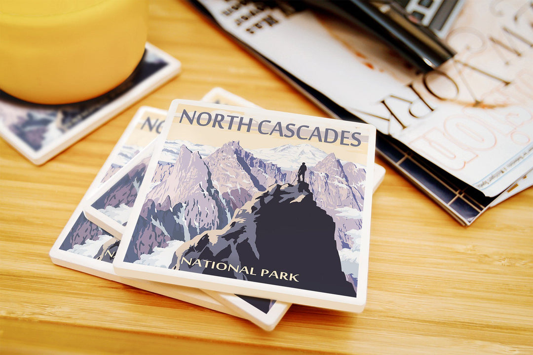North Cascades National Park, Washington, Mountain Peaks, Lantern Press Artwork, Coaster Set Coasters Lantern Press 
