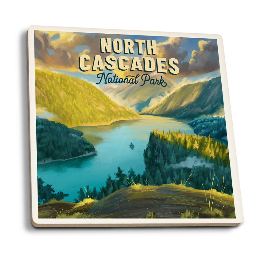 North Cascades National Park, Washington, Oil Painting National Park Series, Lantern Press Artwork, Coaster Set Coasters Lantern Press 