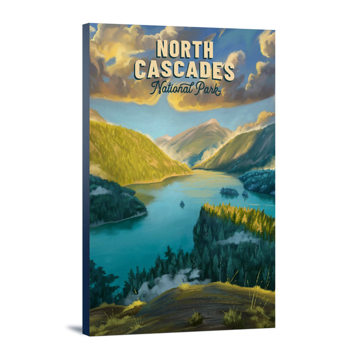 North Cascades National Park, Washington, Oil Painting National Park Series, Lantern Press Artwork, Stretched Canvas Canvas Lantern Press 12x18 Stretched Canvas 