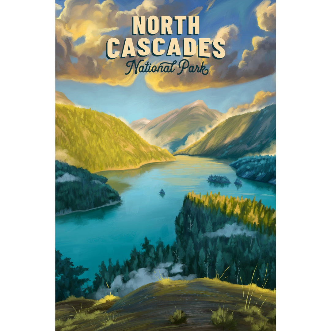 North Cascades National Park, Washington, Oil Painting National Park Series, Lantern Press Artwork, Towels and Aprons Kitchen Lantern Press 