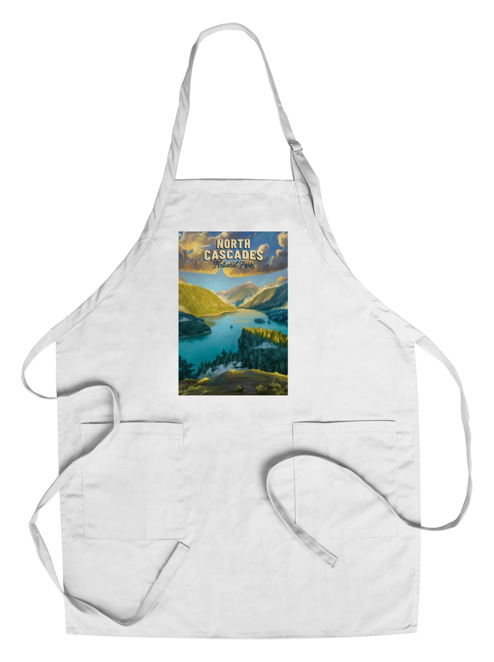 North Cascades National Park, Washington, Oil Painting National Park Series, Lantern Press Artwork, Towels and Aprons Kitchen Lantern Press Chef's Apron 