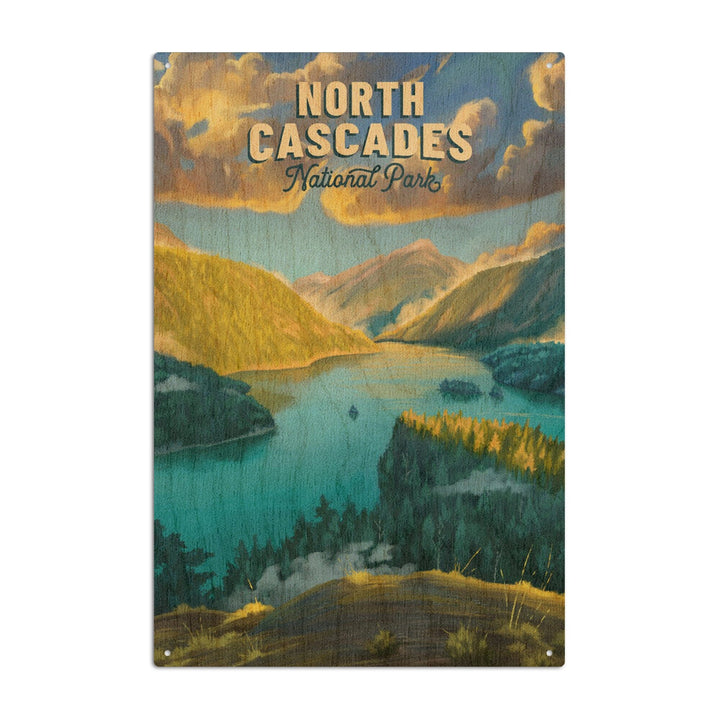 North Cascades National Park, Washington, Oil Painting National Park Series, Lantern Press Artwork, Wood Signs and Postcards Wood Lantern Press 10 x 15 Wood Sign 